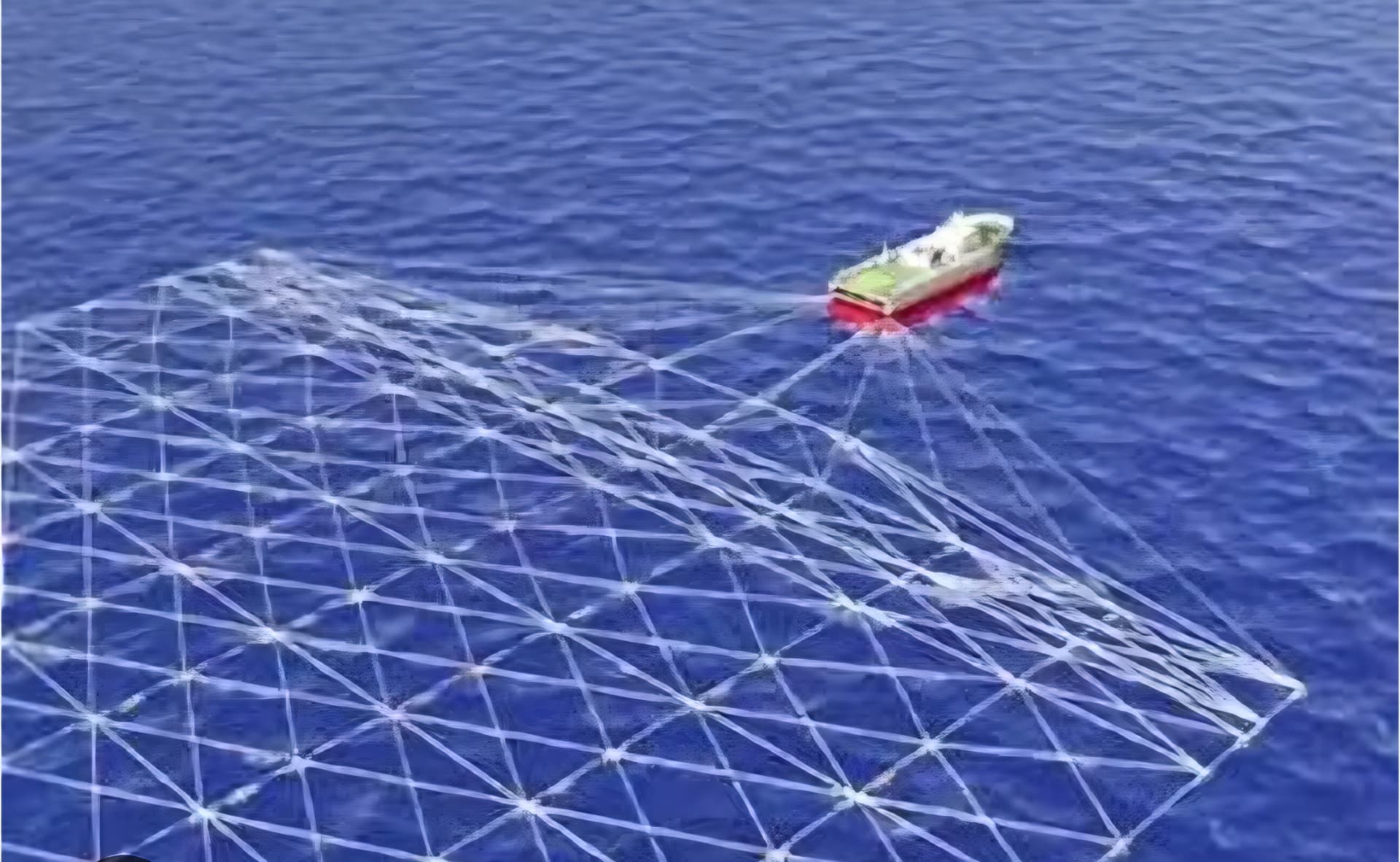 Aerial illustration of MV SUYOUHAO towing a 3D seismic streamer spread at sea